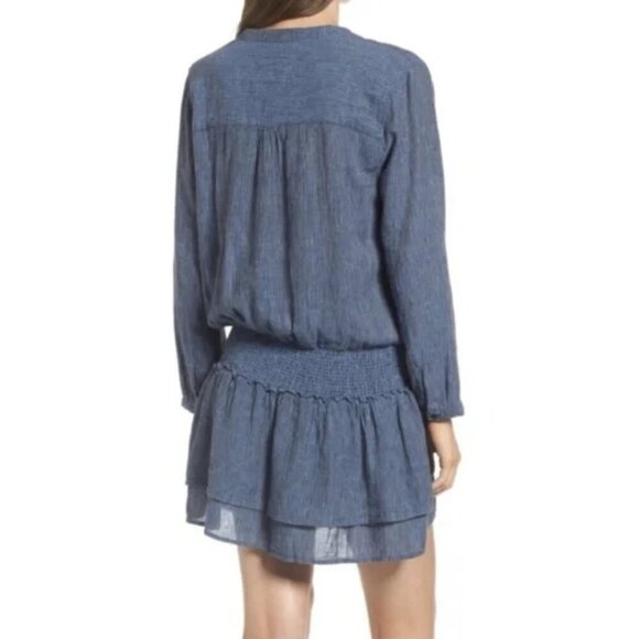 RAILS Juliette Salem Stripe Blue Linen Blend Tunic Mini Ruffle Dress - Size M - Picture 2 of 15